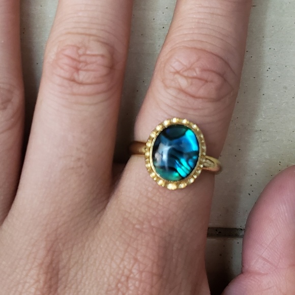 fake labradorite flash blue green gem ring - Picture 4 of 5